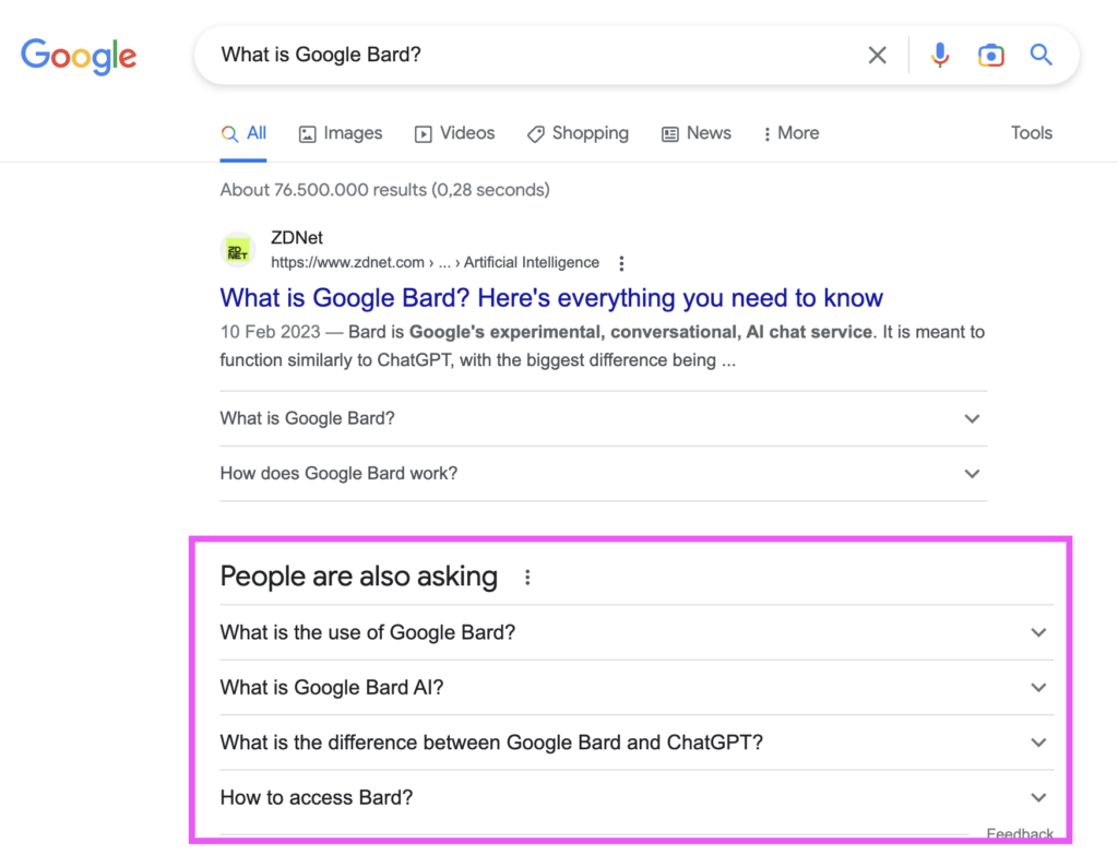 What is Google Bard question in the People also ask section